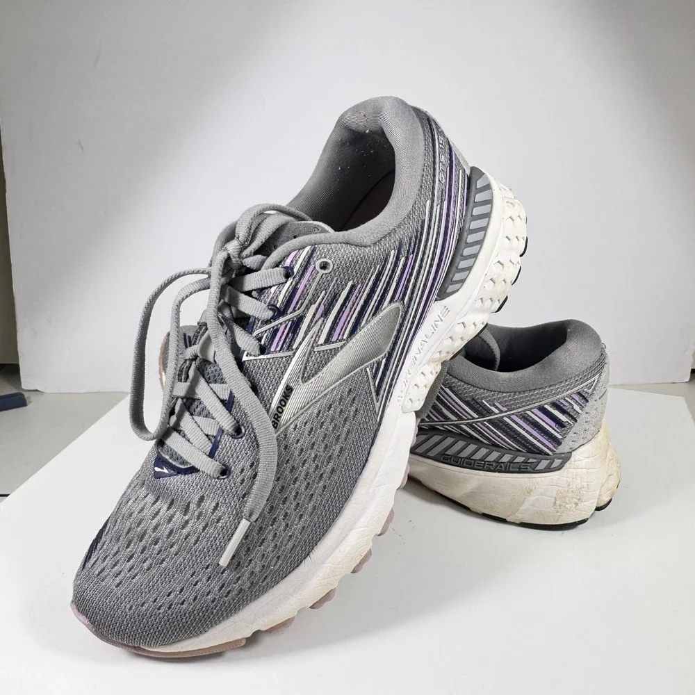 Brooks Adrenaline GTS 19 Running Shoes Womens 8.5 Grey Purple Sneakers